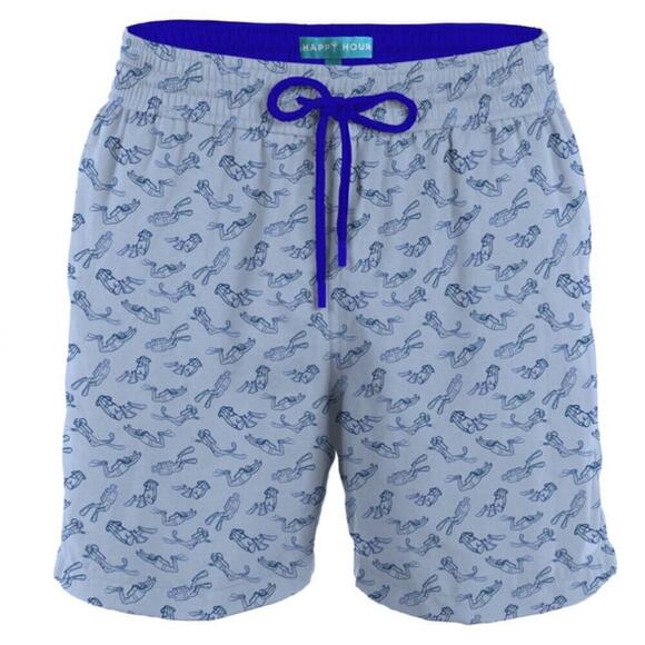 Happy Hour Scuba Diver Blue Swim Short Trunk Men's Size L - Picture 1 of 7